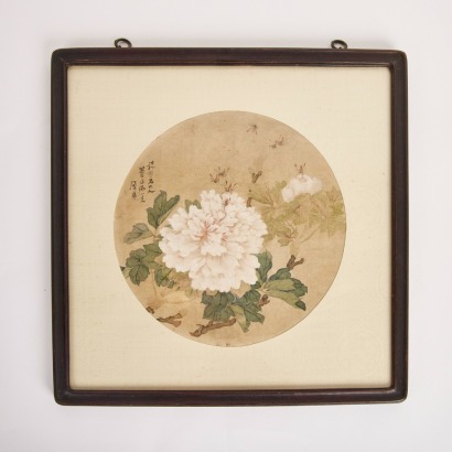 A Chinese Fan Painting of Peonies (Ju Lian Stamp)