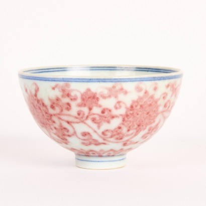 A Chinese Blue and White and Underglaze 'Red Lotus' Small Cup ( Yongle Year Mark)