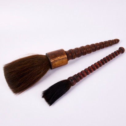 A Set of Two Chinese 20th Century Aged Hardwood Handle Brushes