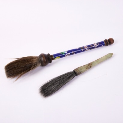 A Chinese 20th Century Cloisonn&eacute; Handle Brush AND A Chinese 20th Century White Jade Handle Brush