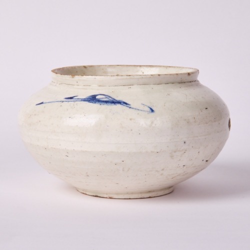 A Korean 19th Century Blue-and-White and White-Glazed Jar