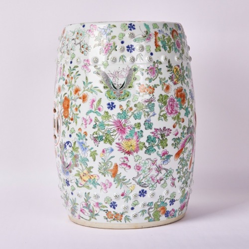 A Chinese Qing Dynasty Famille Rose &lsquo;Butterflies&rsquo; Stool (Qing Dynasty Jiaqing Year Red Mark)