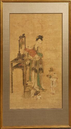A Chinese 19th Century Qing Dynasty Court Lady Painting on Silk