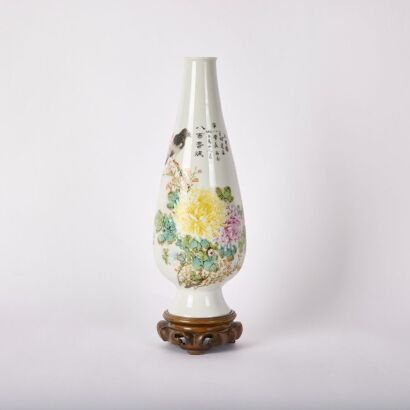 A Chinese 20th Century Early Republic Period Famille Rose &lsquo;Bird and Flower&rsquo; Vase by Cheng Yiting (Cheng Fu and Jiangxi Zhenpin Marks)