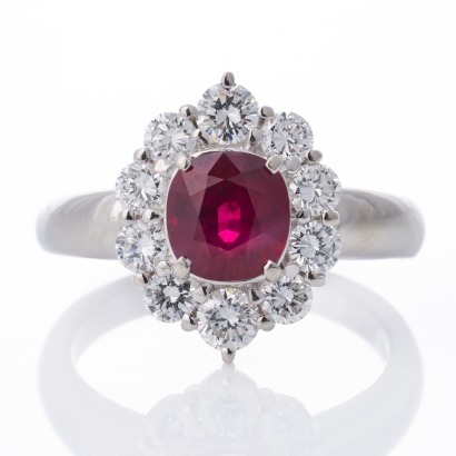 Platinum, 1.90ct Ruby / 1.06ct Diamond Cluster Ring