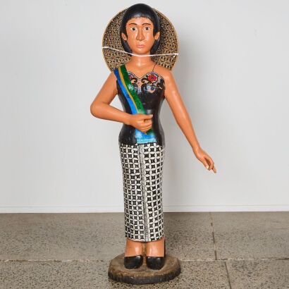 A Vintage Thai Lady Statue Carved From Solid Wood