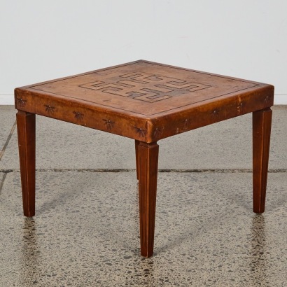 A Vintage Embossed Leather Top Side Table