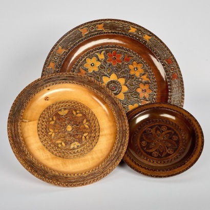 A Trio of Intricate Poker Art Wooden Wall Plates