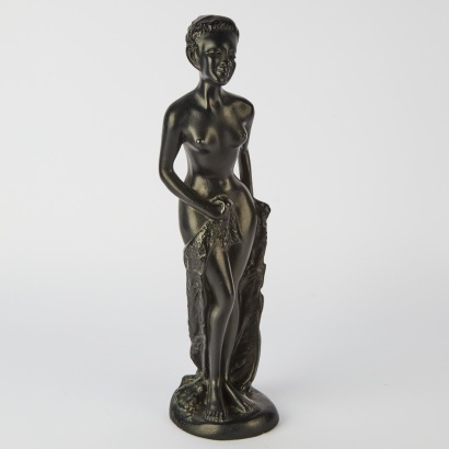 BLACK Nude Lady Mid Century Plaster Sculpture
