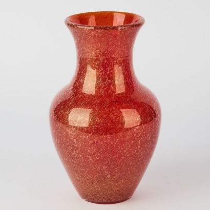 Murano Red Vase with Gold Inserts