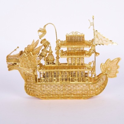 A Vintage Gilt Dragon Boat