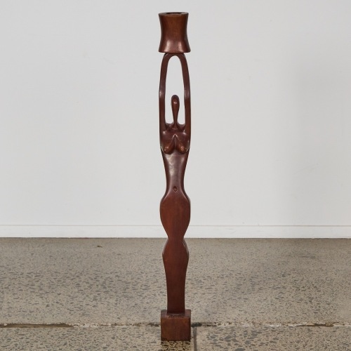 An African Carved Wooden Figure Candlestick