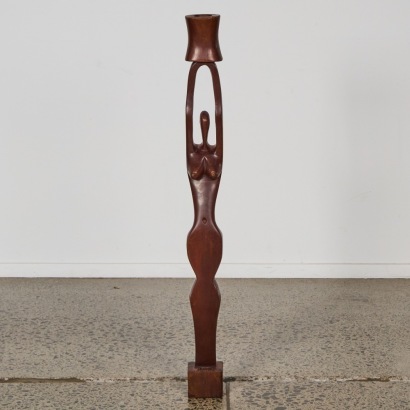 An African Carved Wooden Figure Candlestick