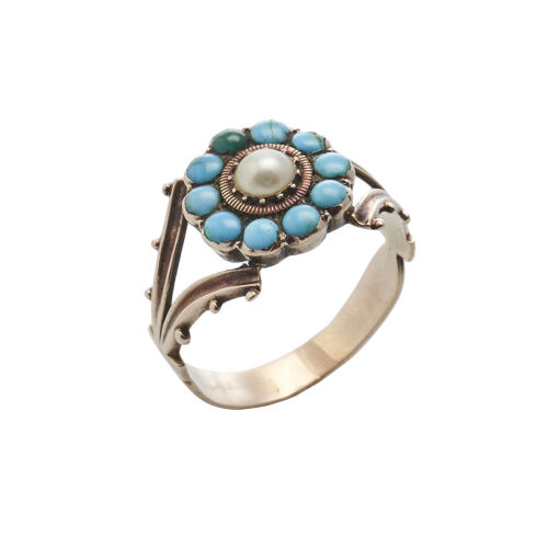 9ct Victorian Turqoise and Seed Pearl Ring