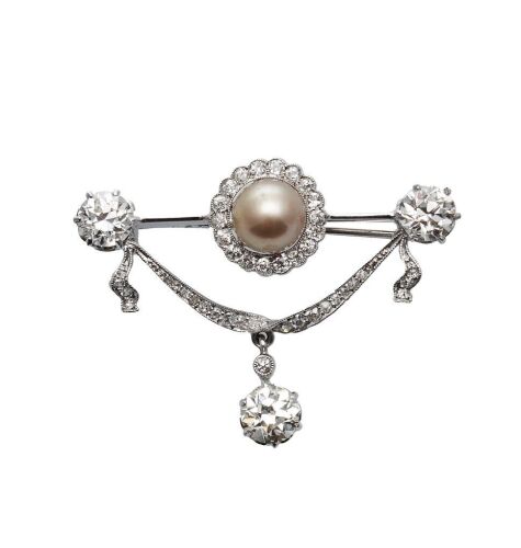 Edwardian Pearl And Diamond Brooch