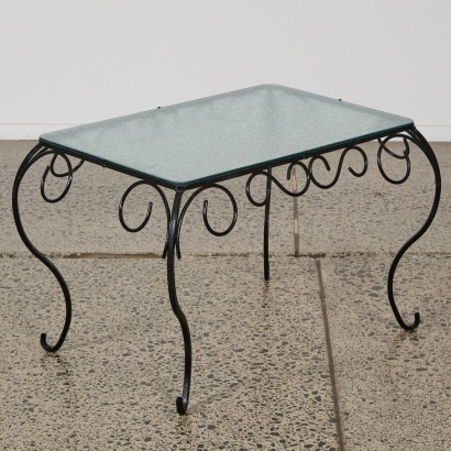 A 1950's Wrought Iron side Table with Glass Top