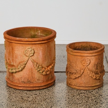 A set of two Vintage Italian Terracotta Pots with Garland relief