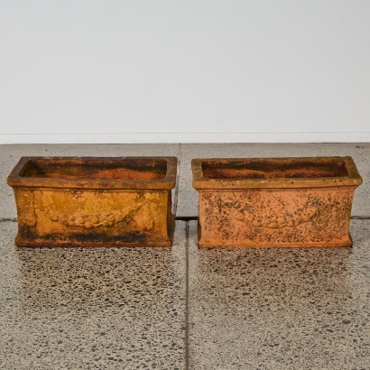 A pair of Vintage Italian Terracotta Troughs with Garland relief