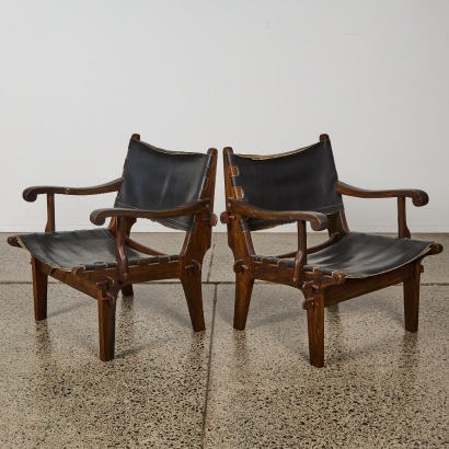 A Pair of Safari Armchairs Attributed To Angel I Pazmi o