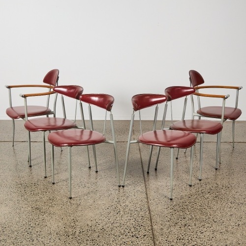 A Set of Six Postmodern Leather Dining Chairs, c.1980s