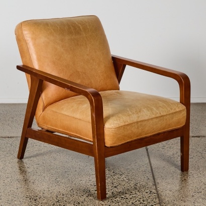 A Mid-Century Tan Leather Armchair