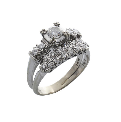 14ct White Gold Joined Diamond Ring and Band