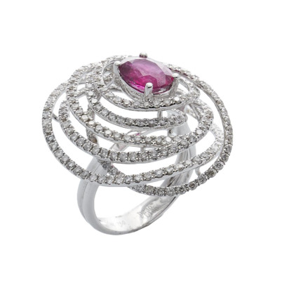 18ct White Gold Rubellite and Diamond Ring