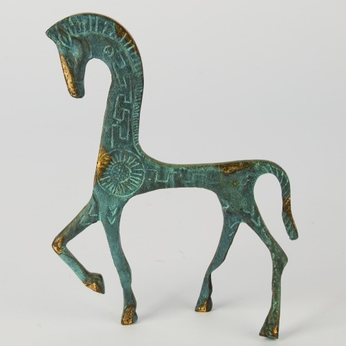 A Greek Bronze Verdigris Horse Statue