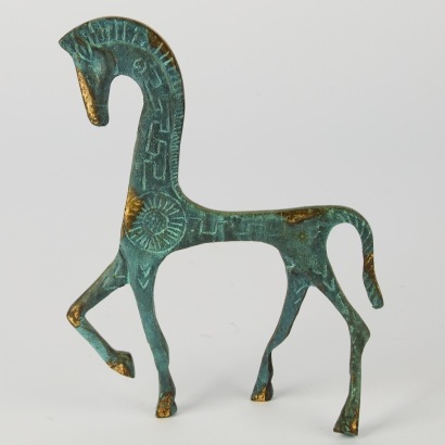 A Greek Bronze Verdigris Horse Statue