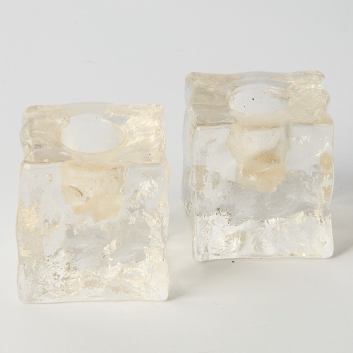 A Pair of BLENKO Glass Ice Cube Candleholders