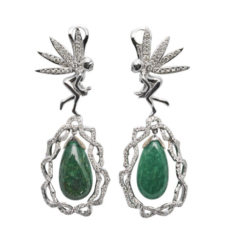 18ct White Gold Emerald and Diamond Earrings