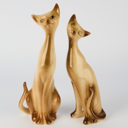 A Pair Of Large Retro Japanese Ceramic Cats