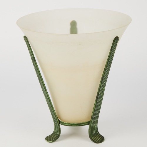 A Fluted Frosted Glass Vase On A Verdigris Stand