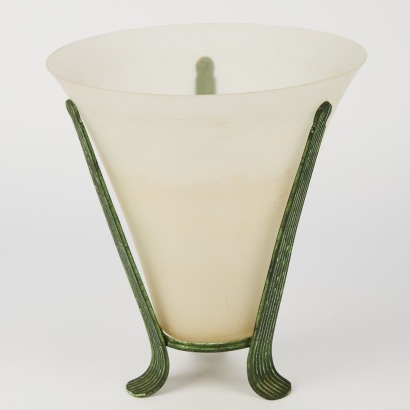 A Fluted Frosted Glass Vase On A Verdigris Stand