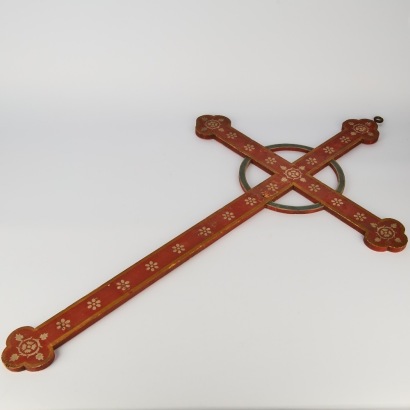 A European Folk Art Painted Wooden Processional Cross
