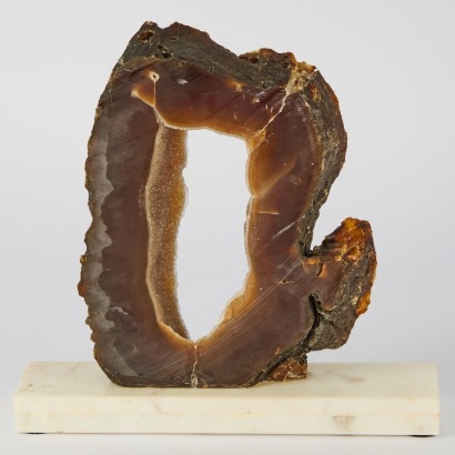 A Transparent Large Agate Slice Sculpture on Marble Base