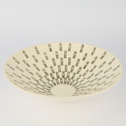A Studio Ceramics Strips and Dots Bowl Signed TW