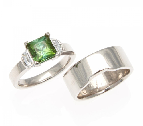 Platinum Tourmaline and Diamond Ring and Band Set