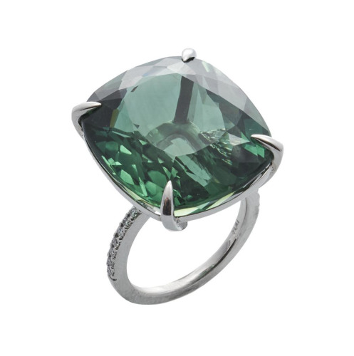 Platinum 39.59 Carat Green Tourmaline and Diamond Ring