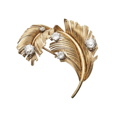 18ct Vintage Feather Diamond Brooch