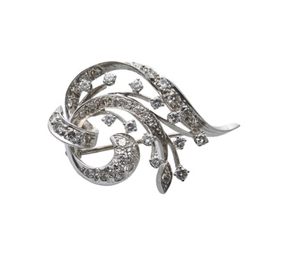 14ct White Gold Vintage Spray Brooch