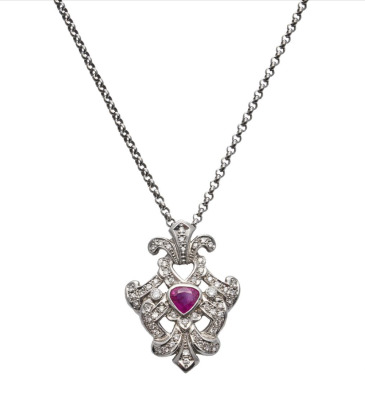 18ct White Gold Ruby and Diamond Pendant