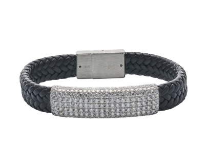 18ct White Gold Diamond Leather Bracelet