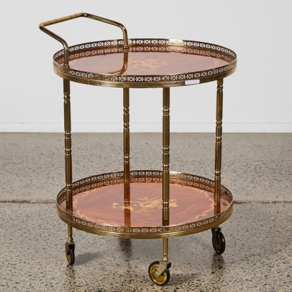 A Vintage Italian Bar Cart with Wooden Inlay