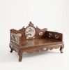 A Chinese 20th Century Carved Rosewood Daybed with Marble Insets
