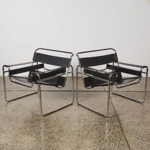 A Pair of Wassily Style Leather Chairs