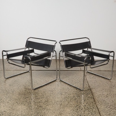 A Pair of Wassily Style Leather Chairs