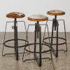 Three Heavy Duty Wrought Iron Bar Stools with Oak and Cowhide Seats - 2
