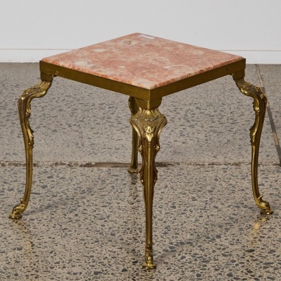 A Vintage Rococo Style Cast Brass and Marble Accent Table