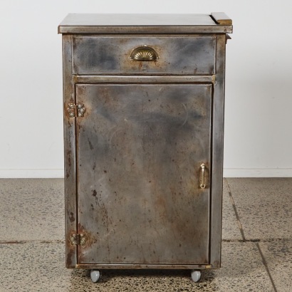 A Vintage Industrial Medical Cabinet with Extendable Shelf